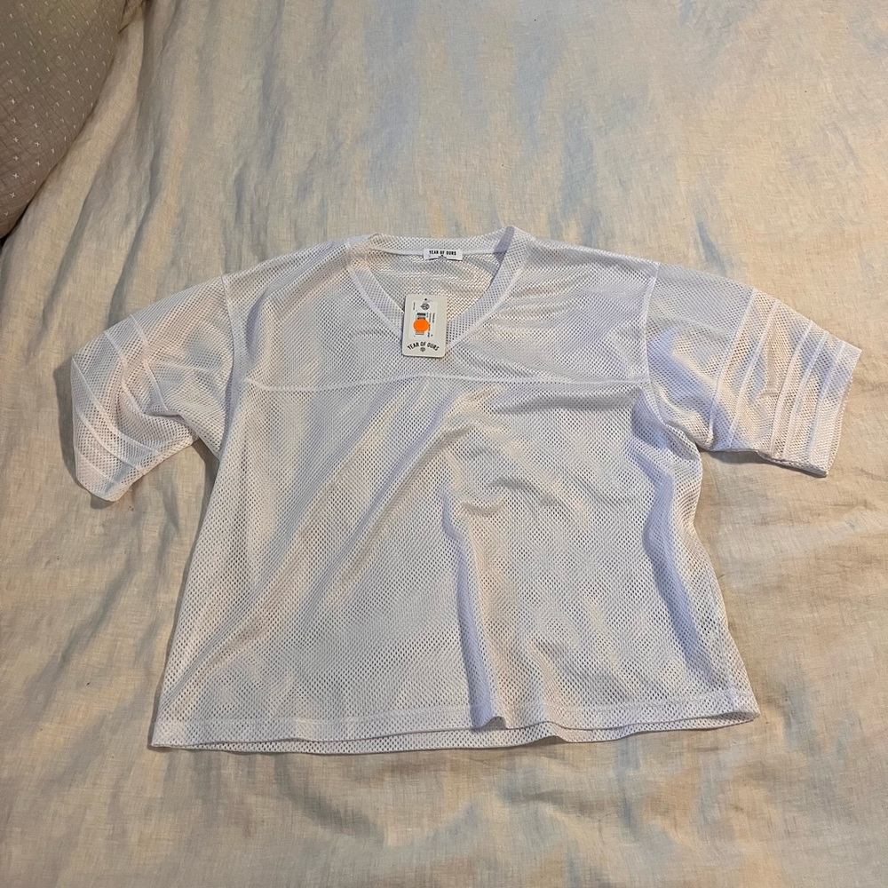 Year of Ours White Mesh Short-Sleeve Jersey Top
